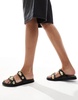 4th & Reckless gold shell embellished double strap flat sandals in black