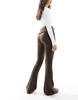 Bershka fold over waistband flared pants in brown
