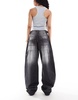 Bershka Petite adjustable waist carpenter jeans in black
