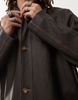 Reclaimed Vintage leather look longerline shacket in dark washed brown