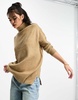 French Connection oversized turtle neck sweater with ribbed arm detail in camel