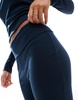 ASOS DESIGN mix & match rib and velvet trim fold over pants in navy
