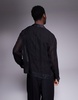 ASOS DESIGN oversized shirt with camp collar and embroidery in black