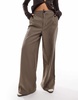 ASOS DESIGN tailored wide leg dad pants in brown plaid