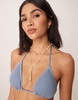 Stradivarius stitch detail bikini top in baby blue