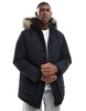 Jack & Jones parka with detachable faux fur hood in black