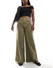 ASOS DESIGN soft wide leg jeans in khaki