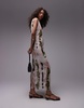 Topshop sleeveless relaxed crinkle midi dress in abstract art print