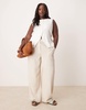 ASOS DESIGN Curve relaxed straight leg pants with linen in stone