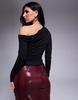 AFRM bria ls top with asymmetrical neckline in crepe knit in black