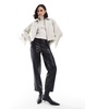 Bershka faux suede fringe detail jacket in ecru