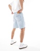 Bershka ripped denim shorts in light blue