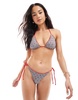 Bershka contrast trim gingham and cherry print bikini top in red & black - part of a set
