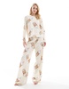 ASOS DESIGN Tall Iced coffee long sleeve top and pants pajama set in beige