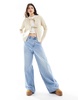 Pieces reversible tie front cardigan in light beige