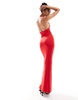 Bershka halterneck bodycon maxi dress in red