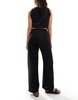 Bershka tie waist wide leg linen pants in black