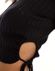 Bershka cut out side knit polo top in black