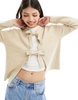 Pieces reversible tie front cardigan in light beige
