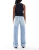 Bershka cuffed wide leg jeans in light wash blue