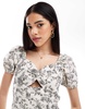 Brave Soul milkmaid puff sleeve linen blend mini dress in white floral print