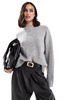 Bershka high neck oversized cable knit sweater in gray