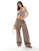 Bershka deep hem contrast striped tailored pants in brown - part of a set