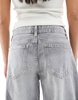 Bershka Petite high waist wide leg jeans in gray