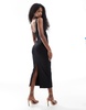 Bershka shaping plunge neck midaxi dress in black