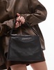Mango leather ruched top shoulder bag in black
