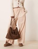 ASOS DESIGN suede fold-over flap tote bag in chocolate