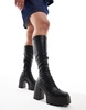 ASOS DESIGN Curve Cara square toe cleated knee boots in black