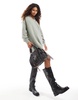 Weekday Tahlia polo collar knitted mini dress in sage green melange exclusive to ASOS