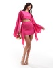 Aria Cove satin kimono sleeve cut out tie side mini dress in pink