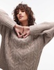Topshop knit fluffy oversized cable sweater in oat