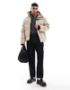 Jack & Jones Premium oversized shell puffer jacket in beige