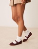 ASOS DESIGN Lou mary jane ballet flats in burgundy textile