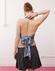 Amy Lynn cowl halter neck top with bow back in blue metallic
