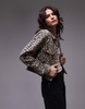 Mango leopard print denim jacket in brown