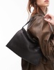 Mango leather ruched top shoulder bag in black