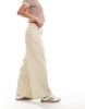 ASOS DESIGN cord cropped wide leg pants with contrast stitch in buttermilk