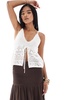 Bershka halterneck contrast trim knit top in ecru and black