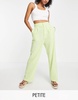 Stradivarius Petite wide leg linen dad pants in light wash green