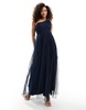 Anaya Bridesmaid tulle one shoulder maxi dress in navy
