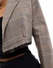 Bershka cropped blazer in brown plaid