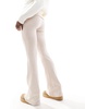 Bershka fold over waistband soft touch flared pants in pink