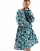 ASOS DESIGN cotton poplin mini dress with ruched bust in green paisley print