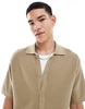 Bershka button through knitted shirt in brown