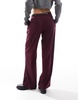 Bershka low rise wide leg tailored pants in burgundy