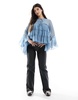 ASOS DESIGN tie front tiered blouse with ruffle cuffs in blue